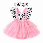 Ensemble bébé rose motif vache jupe tutu bandeau (6)