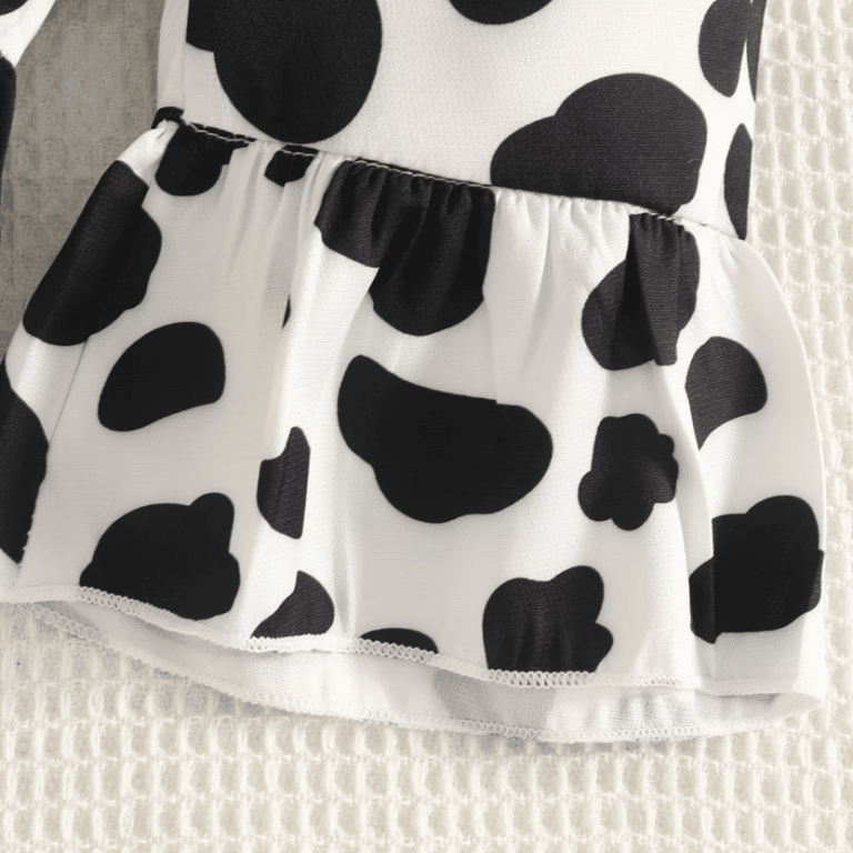 Ensemble bébé salopette vache haut rose à volants (3)