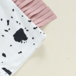 Ensemble cowboy bébé motif vache noir blanc à franges roses (3)
