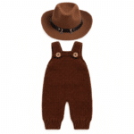Ensemble cowboy bébé salopette tricot marron et chapeau western (1)