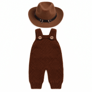 Ensemble bébé cowboy salopette laine avec chapeau