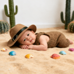 Ensemble cowboy bébé salopette tricot marron et chapeau western (3)
