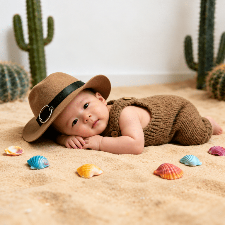 Ensemble cowboy bébé salopette tricot marron et chapeau western (3)