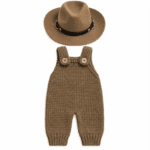 Ensemble cowboy bébé salopette tricot marron et chapeau western (4)