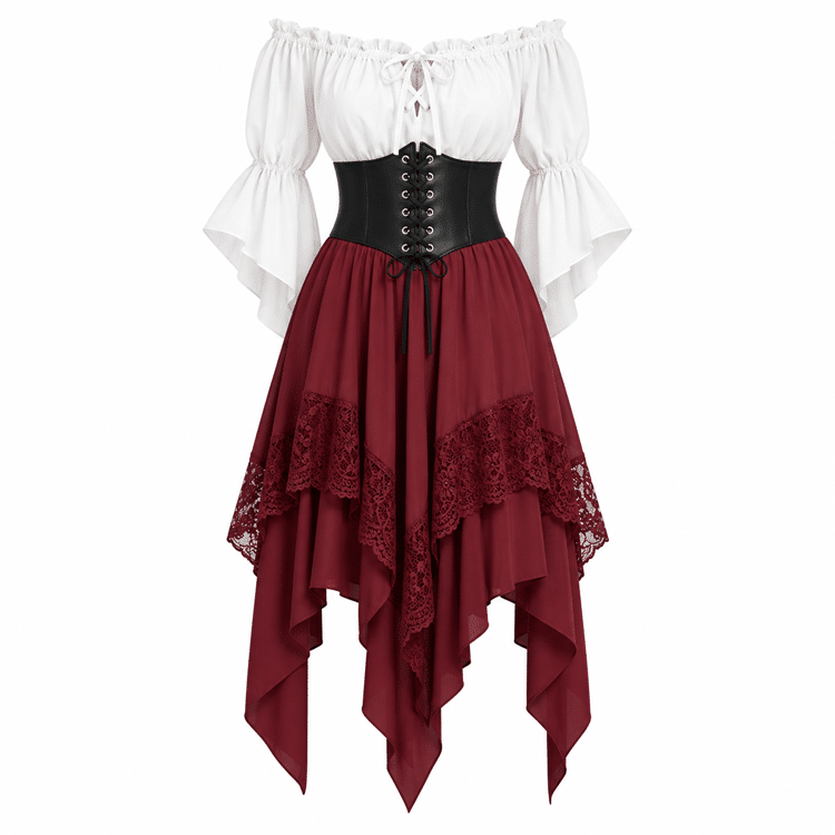 Ensemble cowgirl femme blanc noir bordeaux Western romantique (2)