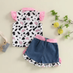 Ensemble cowgirl fille col rose short bleu (5)