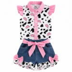 Ensemble cowgirl fille col rose short bleu (8)