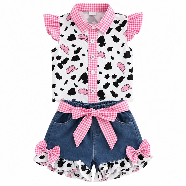 Ensemble cowgirl fille col rose short bleu (8)