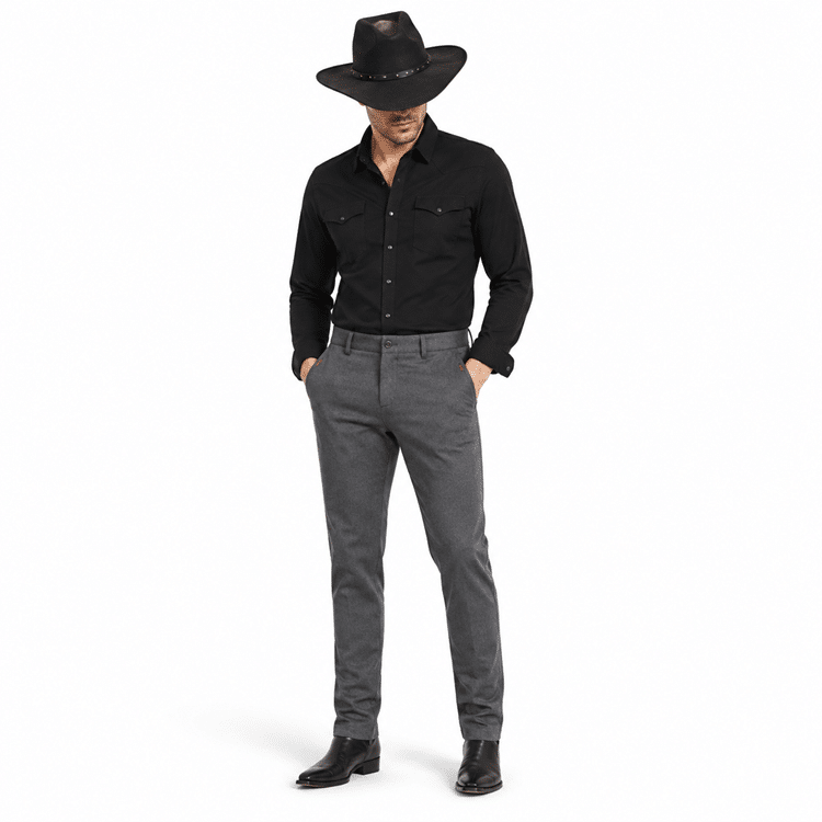 Pantalon homme gris chiné coupe ajustée western contemporaine (1)