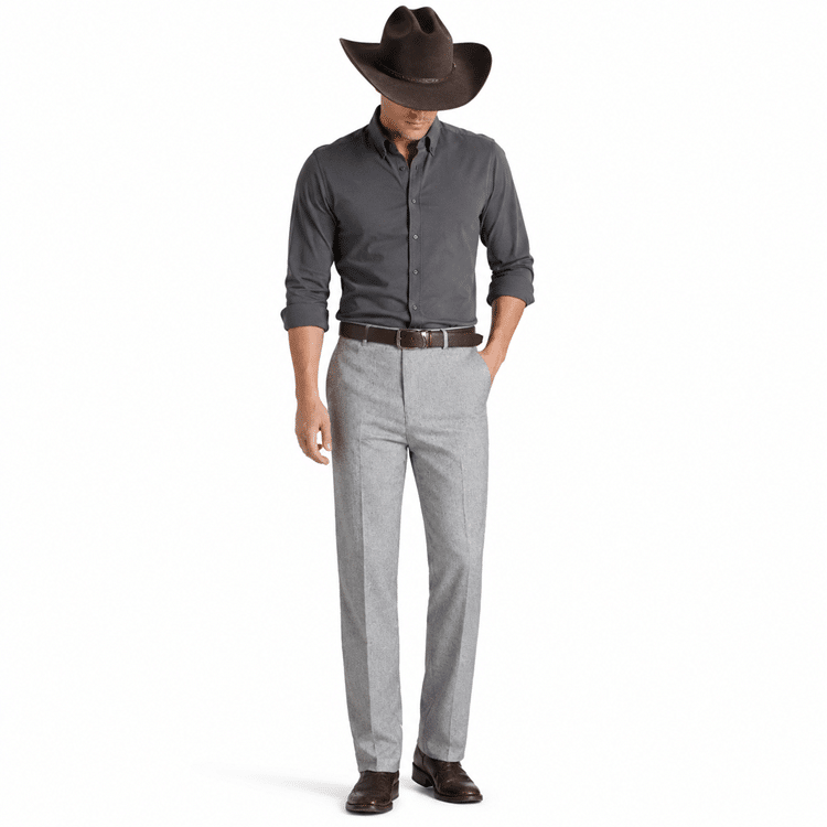 Pantalon homme gris clair coupe droite poches arrière passepoilées (3)