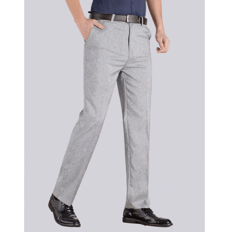 Pantalon homme gris clair coupe droite poches arrière passepoilées (4)
