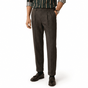 Pantalon vintage brun taupe à pinces et pattes latérales