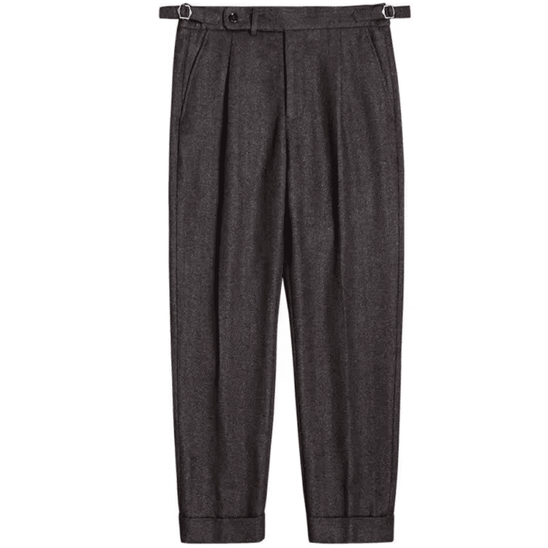 Pantalon vintage brun taupe à pinces et pattes latérales (3)