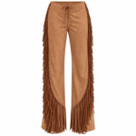 Pantalon western femme camel à franges coupe évasée (3)