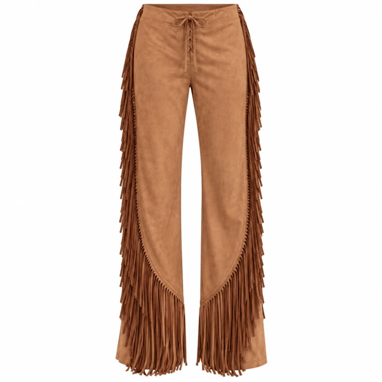 Pantalon western femme camel à franges coupe évasée (3)