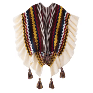 Poncho cowboy femme motifs chevrons