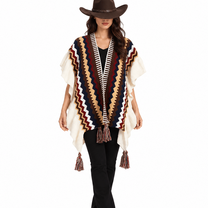 Poncho cowboy femme motifs chevrons (4)