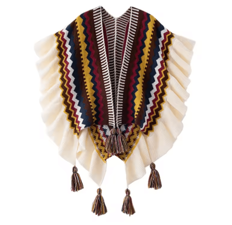 Poncho cowboy femme motifs chevrons