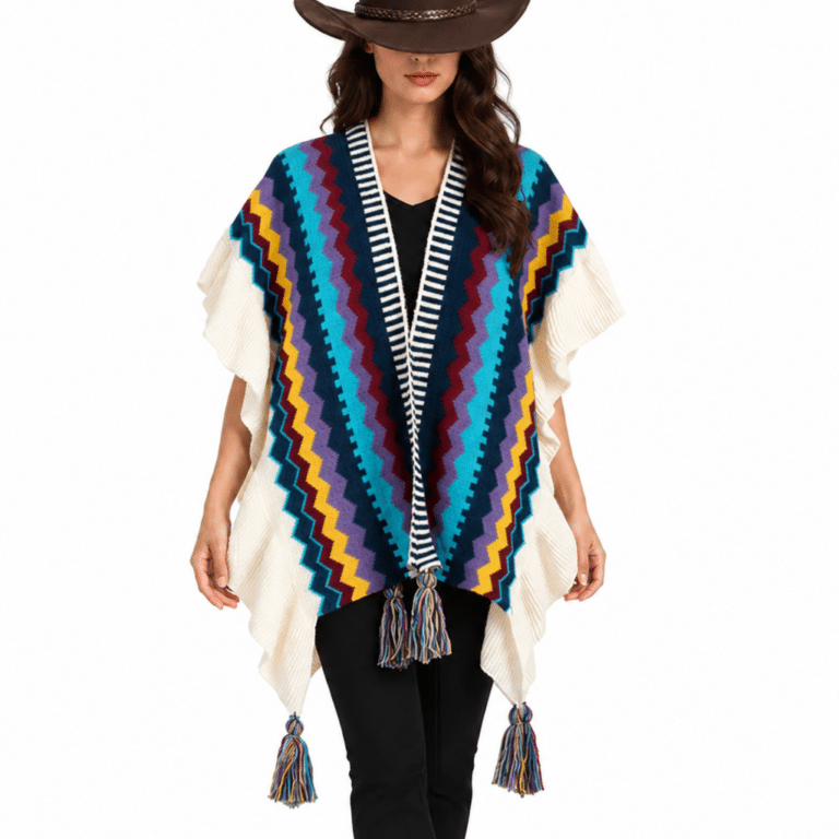 Poncho cowboy multicolore ample (2)