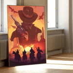 Poster western cowboy coucher du soleil