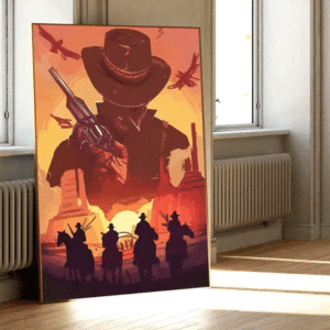 Poster western cowboy coucher du soleil