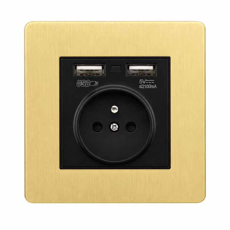 Prise acier inoxydable doré double USB
