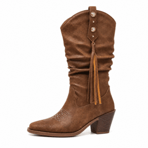 Santiags femme marron cognac bohème franges broderies