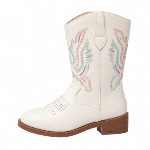 Santiags blanches enfant cowboy broderies volutes