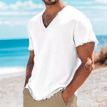 T-shirt cowboy blanc coton lin bords effilochés (1)