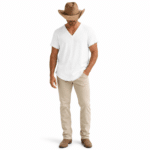 T-shirt cowboy blanc coton lin bords effilochés (2)