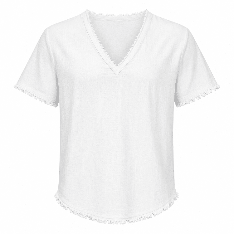 T-shirt cowboy blanc coton lin bords effilochés (3)