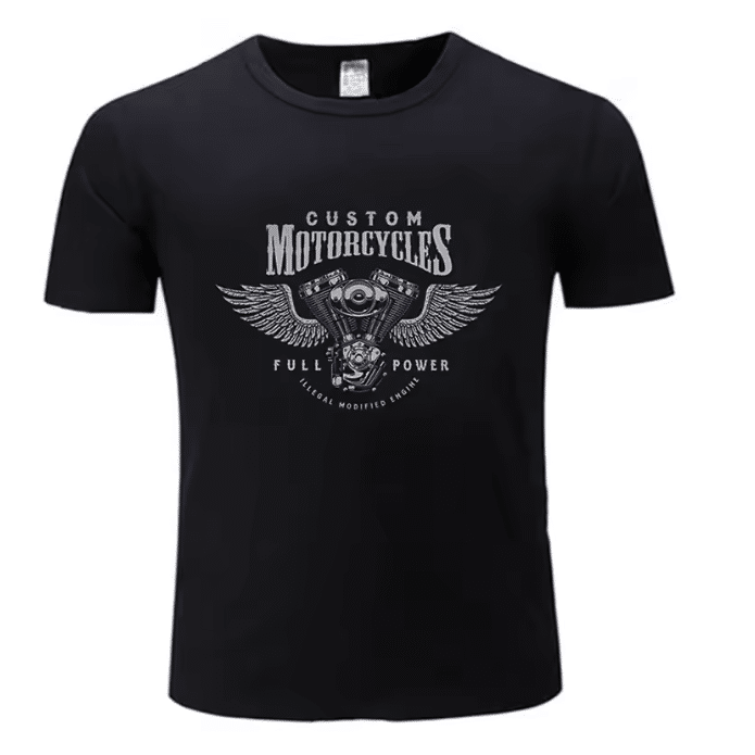 T-shirt noir biker moteur ailé doré (1)