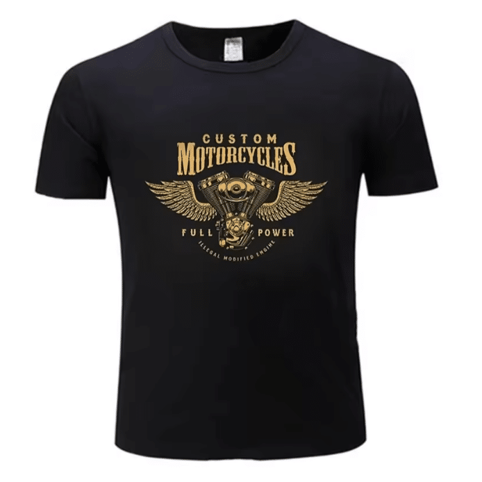 T-shirt noir biker moteur ailé doré (2)