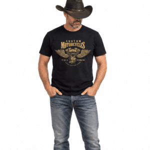 T-shirt noir biker moteur ailé doré