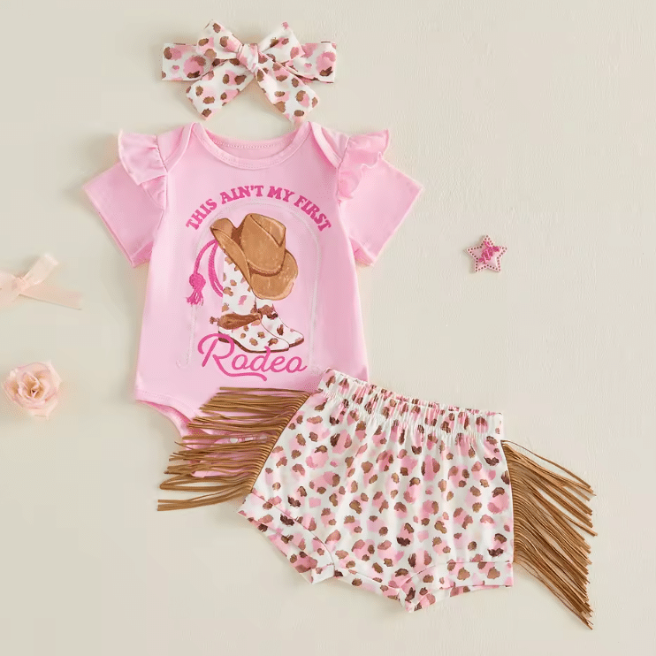 Tenue bébé cowgirl rose léopard franges (6)