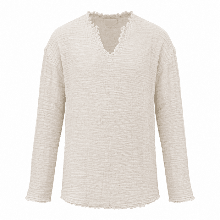 Tunique cowboy crème coton finition brut col V (2)