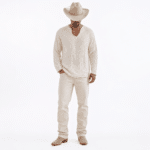 Tunique cowboy crème coton finition brut col V (3)