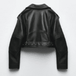 Veste biker femme courte cuir vegan avec ceinture (1)