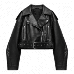 Veste biker femme courte cuir vegan avec ceinture (2)