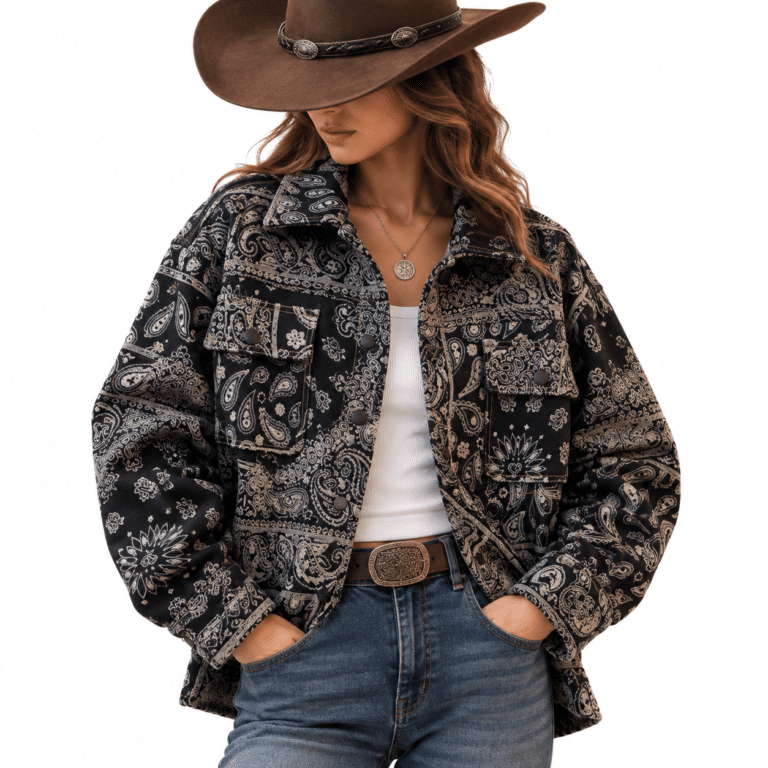 Veste cowboy noire paisley style jacquard (1)