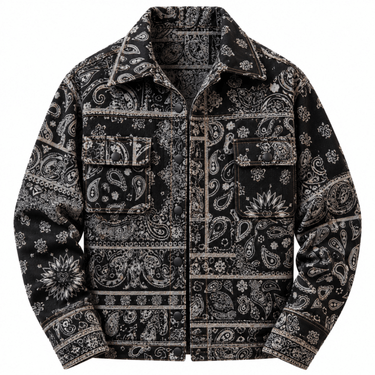 Veste cowboy noire paisley style jacquard