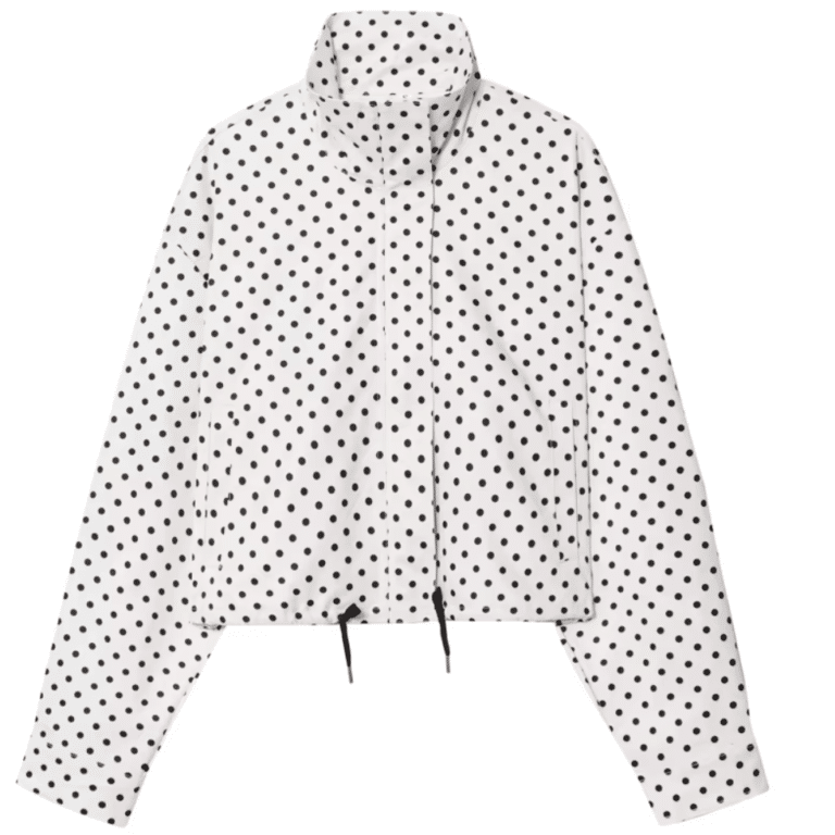 Veste femme blanche à pois noirs coupe ample style rétro (1)