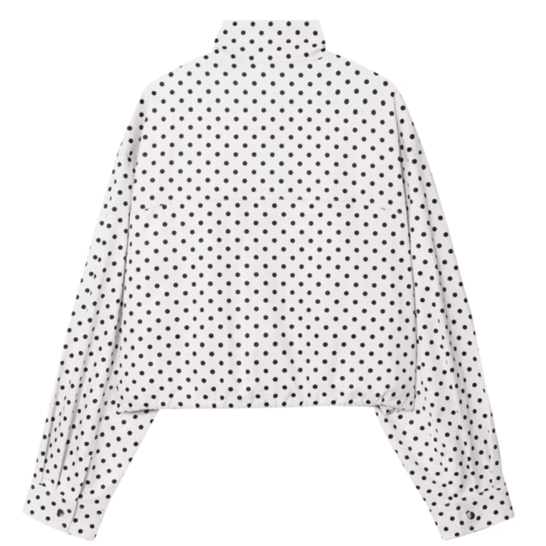 Veste femme blanche à pois noirs coupe ample style rétro (6)