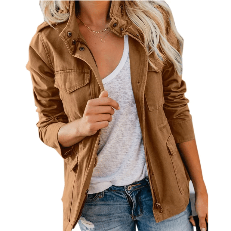 Veste militaire femme Marron cognac épaulettes (1)