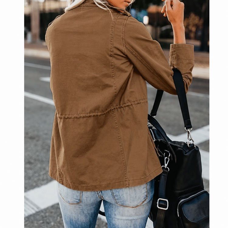 Veste militaire femme Marron cognac épaulettes (4)