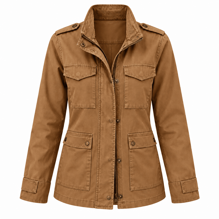 Veste militaire femme Marron cognac épaulettes (5)