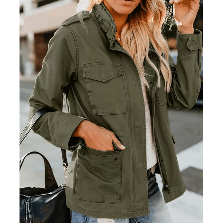 Veste militaire femme kaki épaulettes (3)