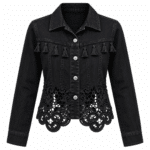 Veste western femme noire dentelle et pompons (2)