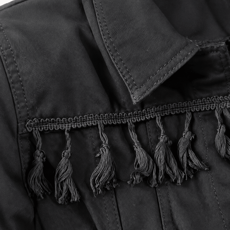 Veste western femme noire dentelle et pompons (4)