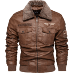 Blouson aviateur homme noir simili cuir col fourré vintage (12)